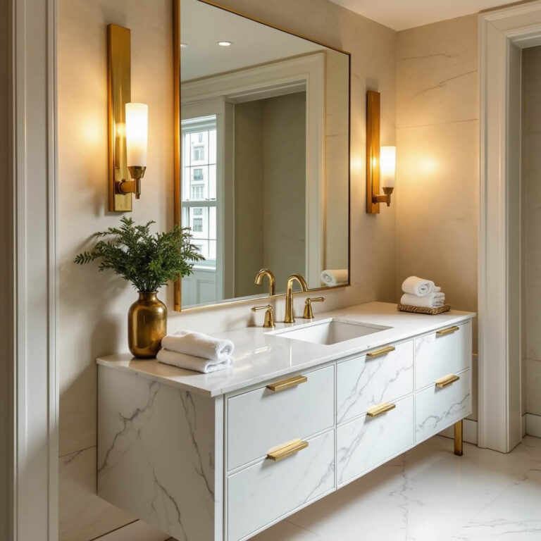 A-Luxurious-Bathroom-WithGold-or-Brass-Vanity-Lights-
