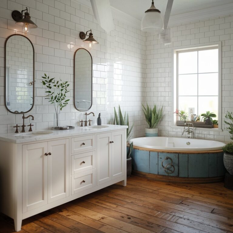 Modern-Farmhouse-Bathroom-With-Vintage-Inspired-Fixtures-