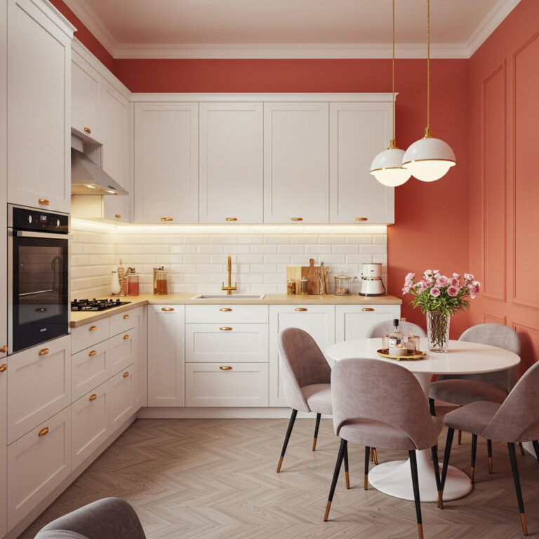 28 Kitchen Color Combination Inspirations for a Modern Look- Coral & White (1)