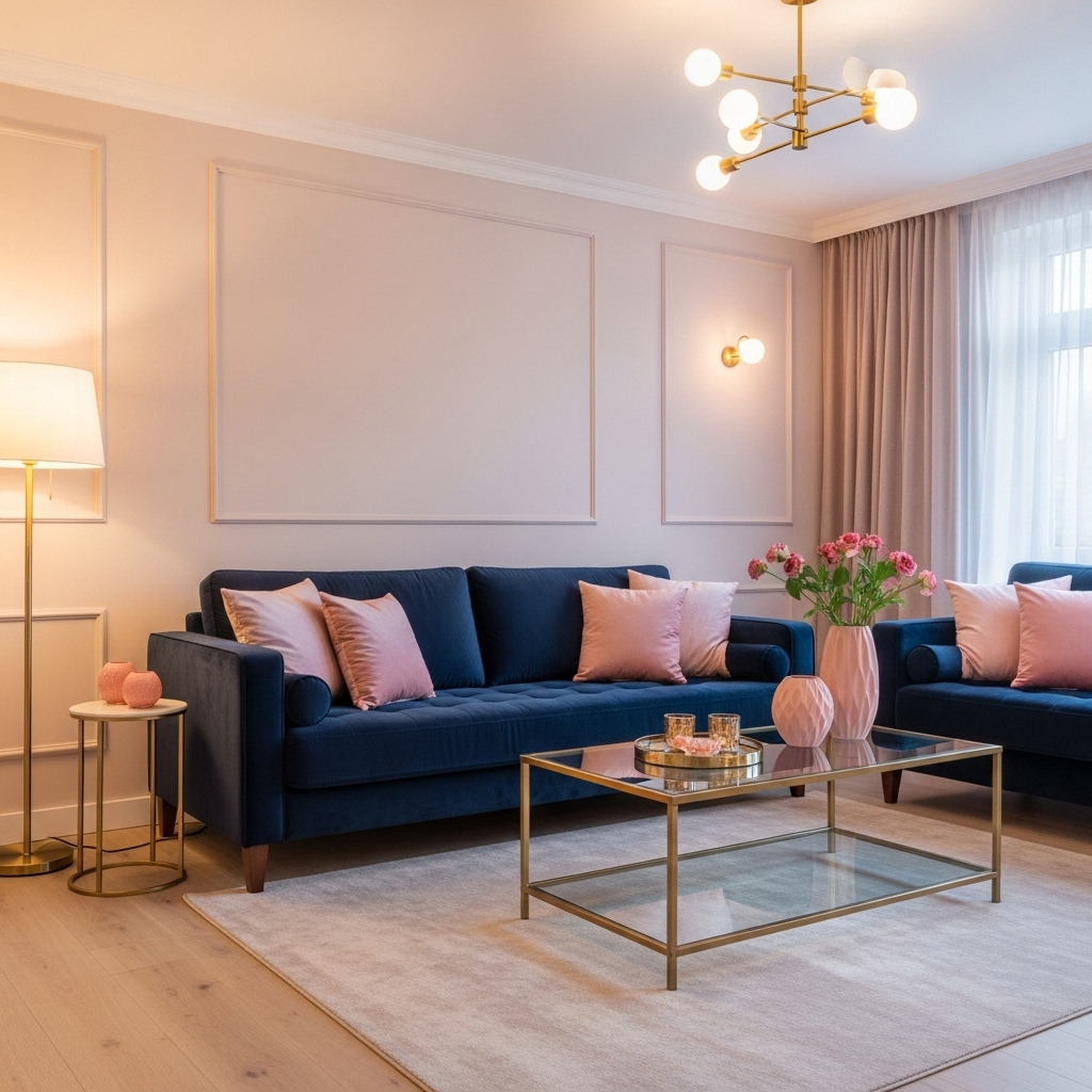 Blush Pink + Navy Blue + Brass Accents'