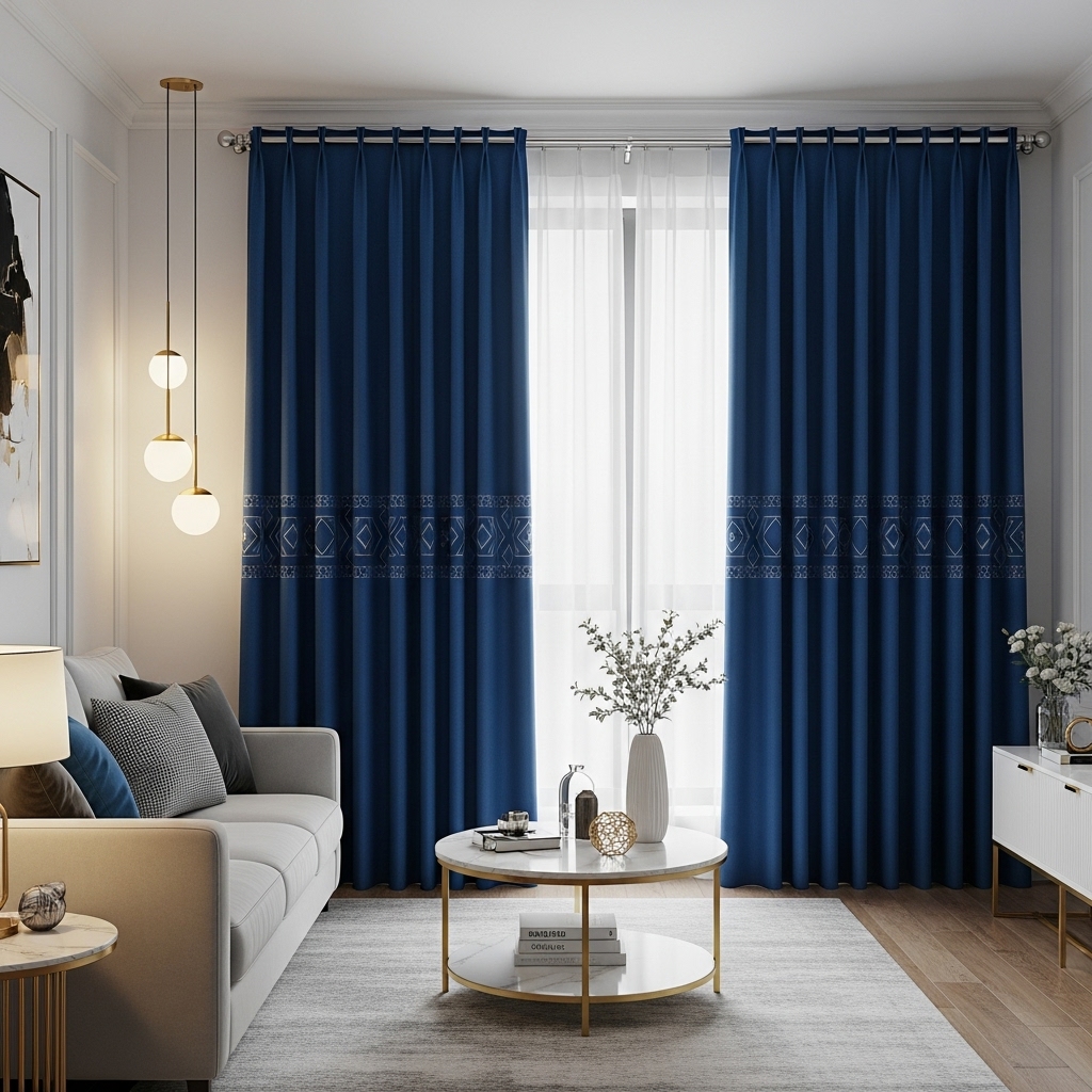 Royal Blue with Geometric Embroidery