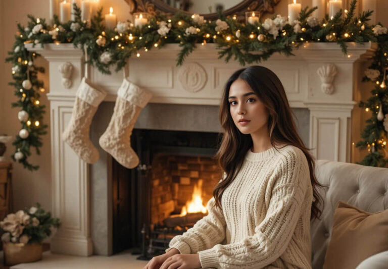 Cable-Knit Dress & Fireplace Glow