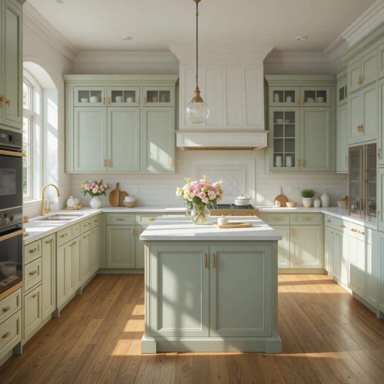 Soft Green Cabinet Accents