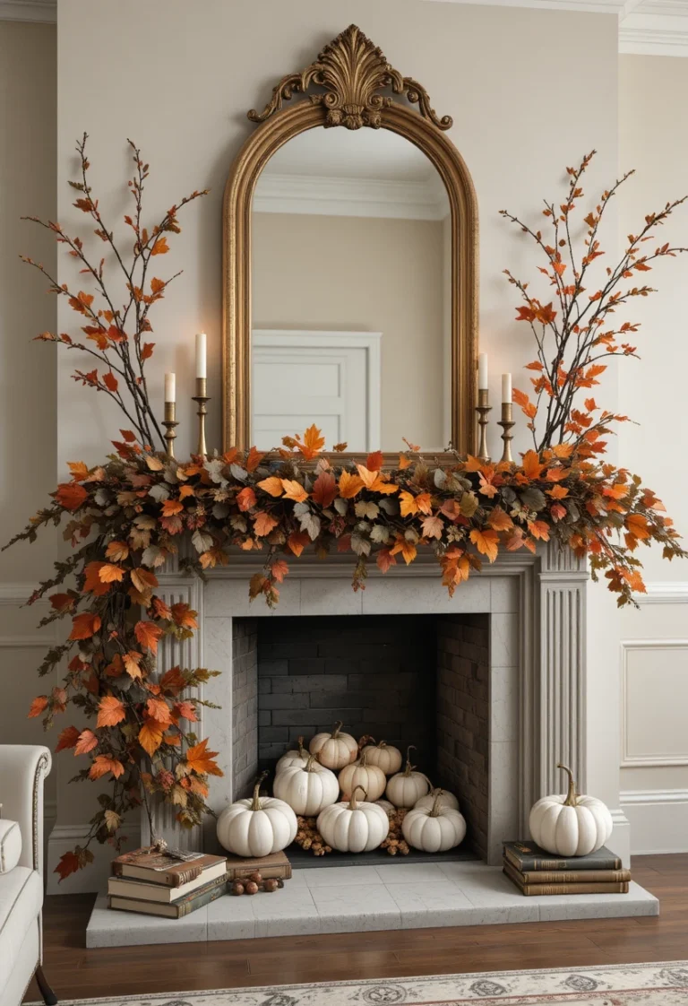 Layered Vintage Mirrors With Autumn Foliage