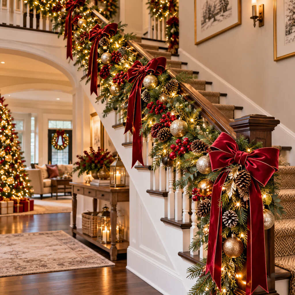 14 Christmas Staircase Garland Ideas That Turn Your Banister Into a Holiday Showstopper Cover Image