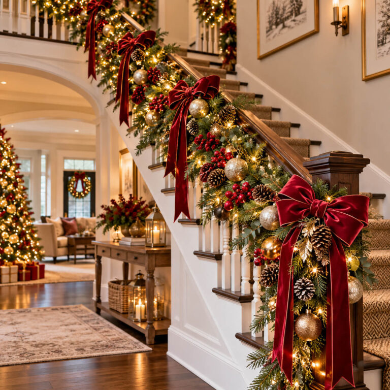 14 Christmas Staircase Garland Ideas That Turn Your Banister Into a Holiday Showstopper Cover Image