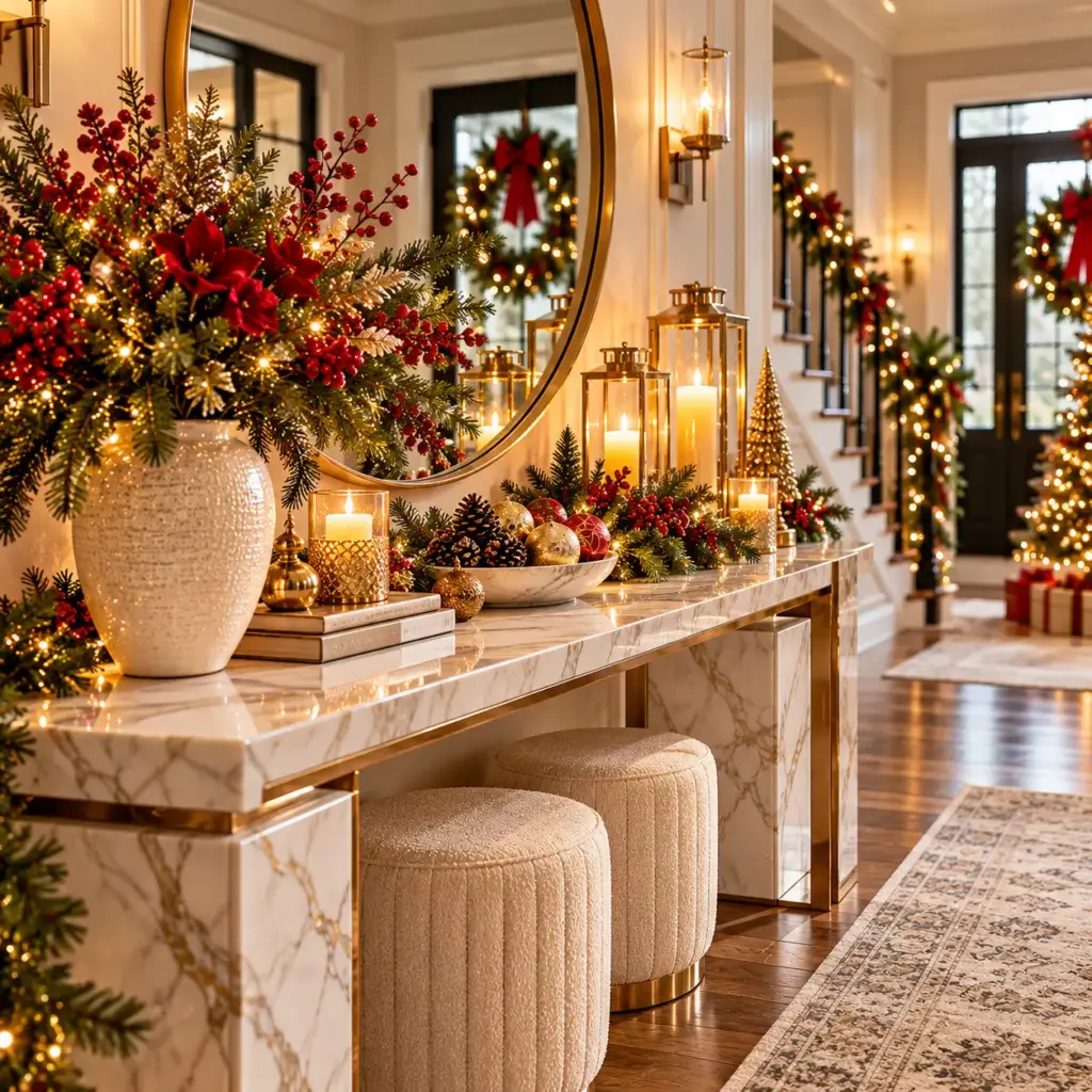 15 Elegant Christmas Console Table Inspirations That Make Your Entryway Feel Luxurious